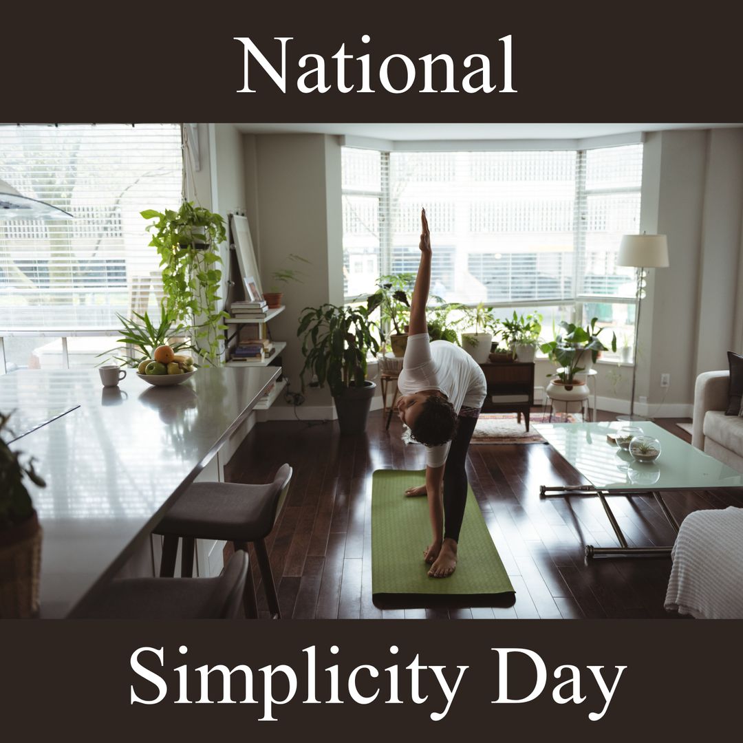 Woman Practicing Yoga for National Simplicity Day in Modern Living Room
