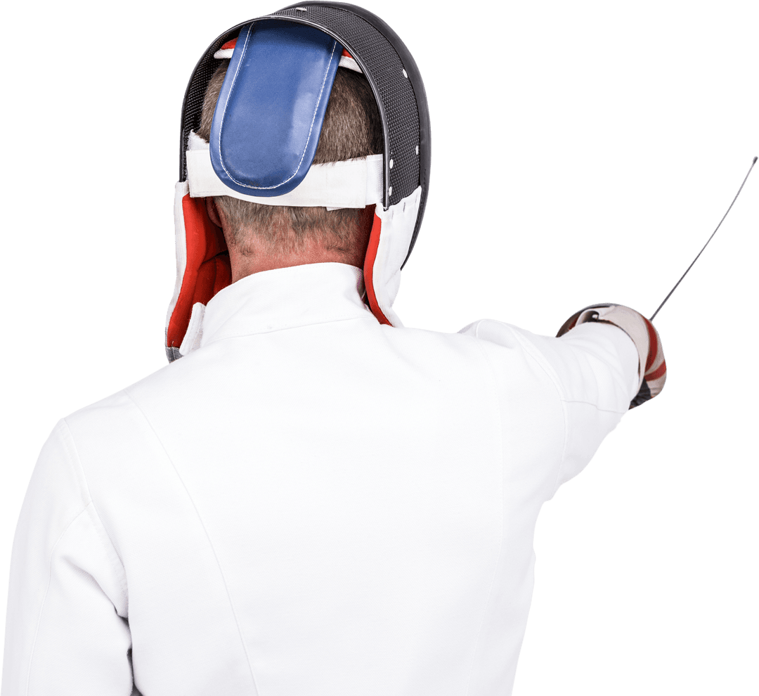 Transparent View of Fencer in Protective Suit with Sword Pose
