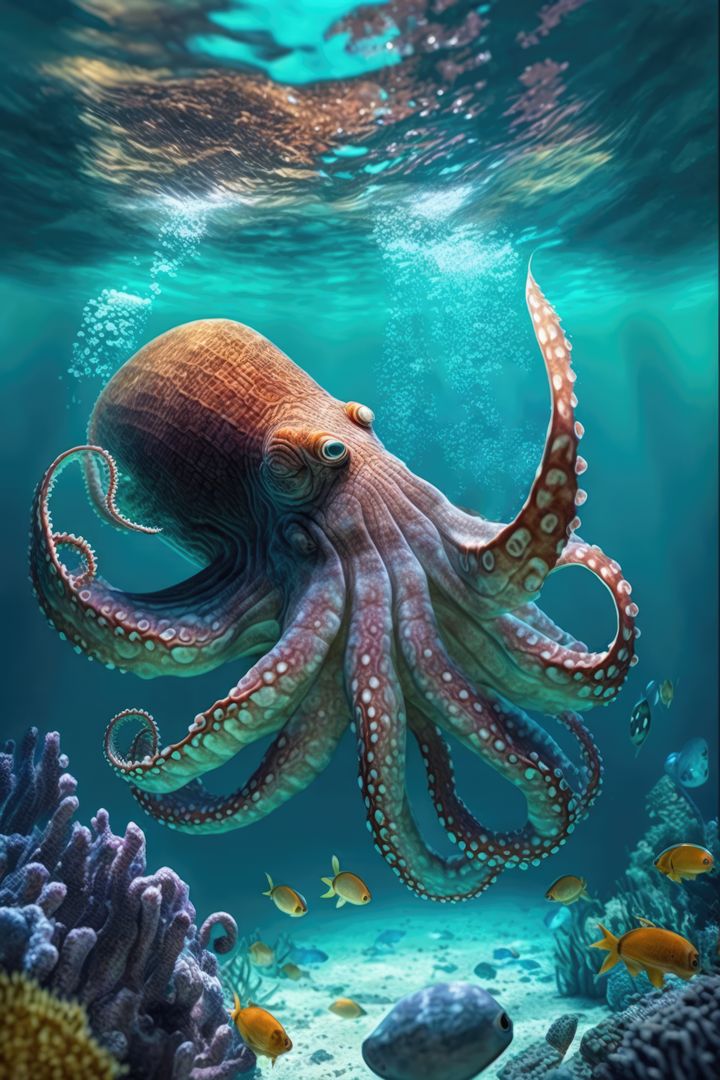 Majestic Octopus Wandering Coral Reef in Crystal Clear Water - Free Images, Stock Photos and Pictures on Pikwizard.com
