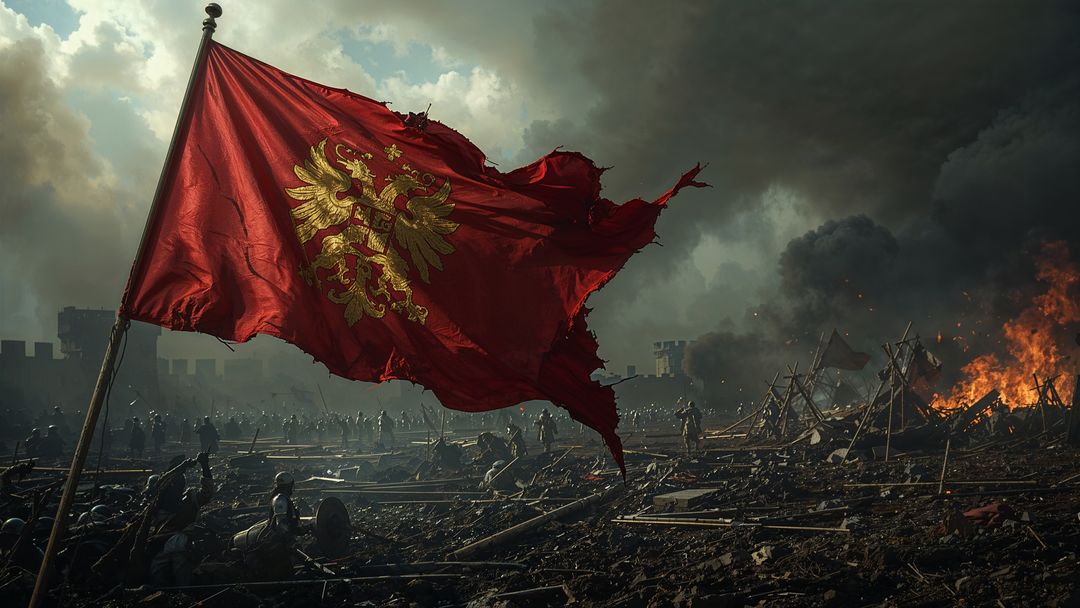 Tattered Double-Headed Eagle Flag in Medieval Battle