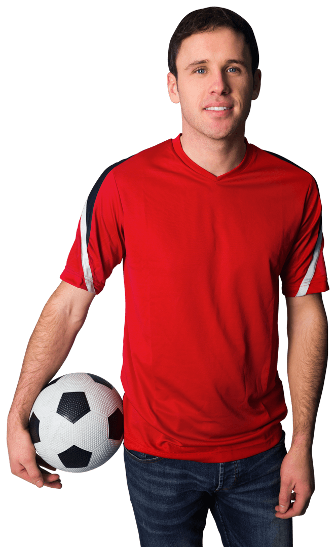Transparent Background Football Enthusiast Holding Classic Soccer Ball