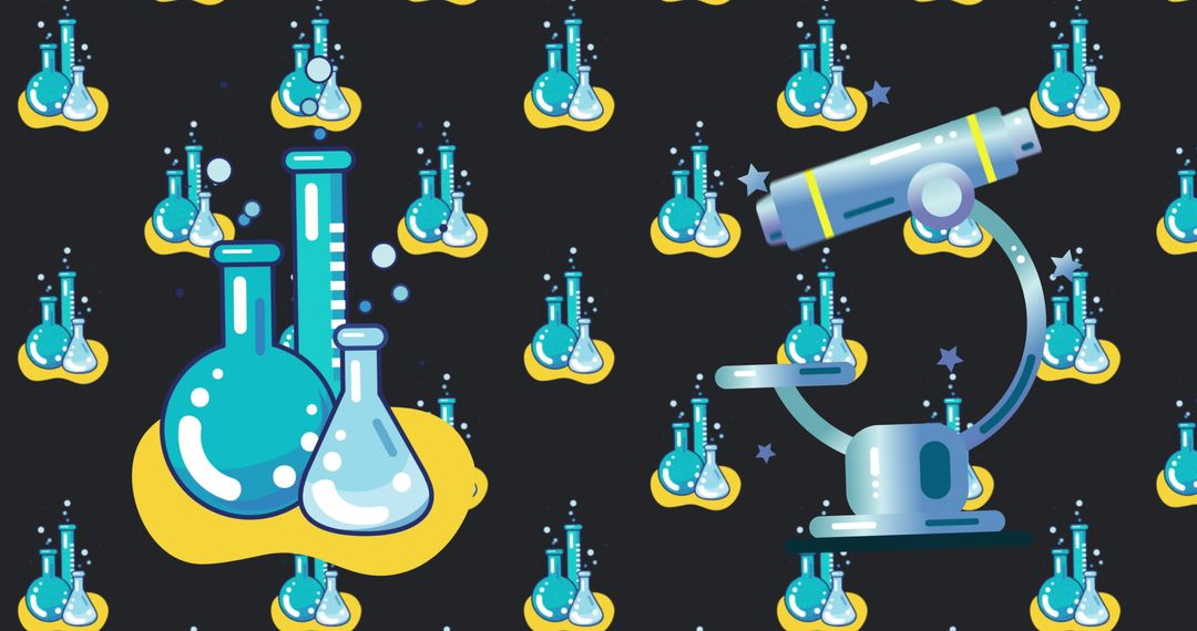 Colorful Science Illustration with Lab Glassware and Microscope
