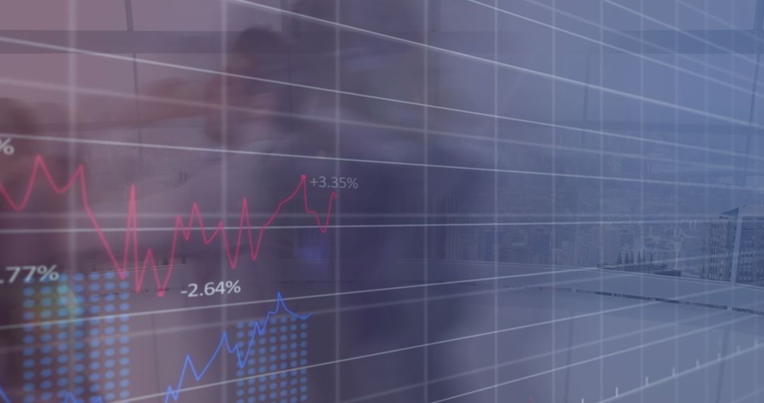 Financial Data Overlay on Walking Business Professionals