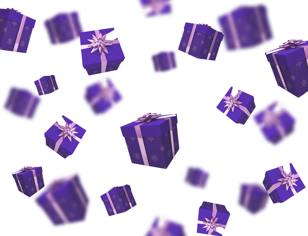 Floating Purple Gift Boxes on Transparent Background