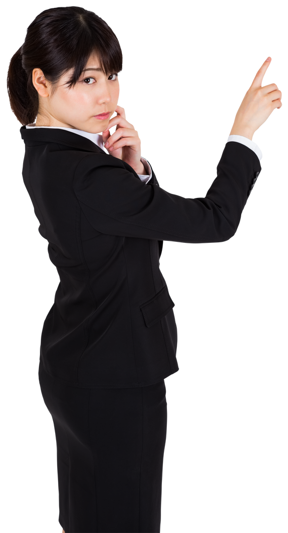 Confident Asian Businesswoman Pointing Up on Transparent Background - Download Free Stock Images Pikwizard.com