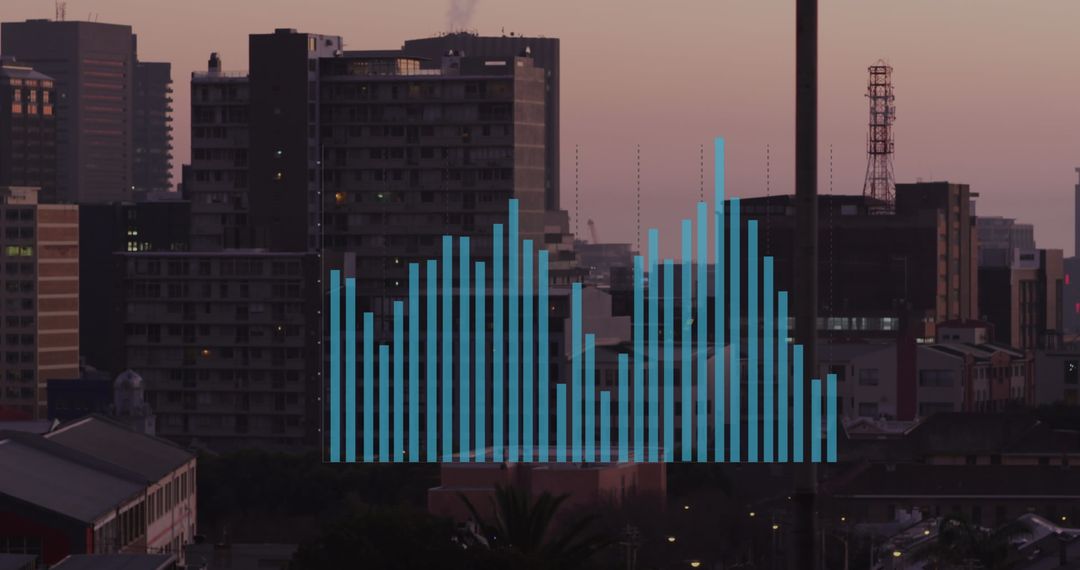 Bar Graph Overlay on City Skyline Illustrating Data Analysis Concept
