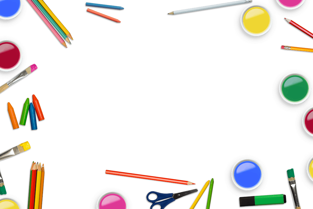 Transparent School Supplies Frame on Blank Background