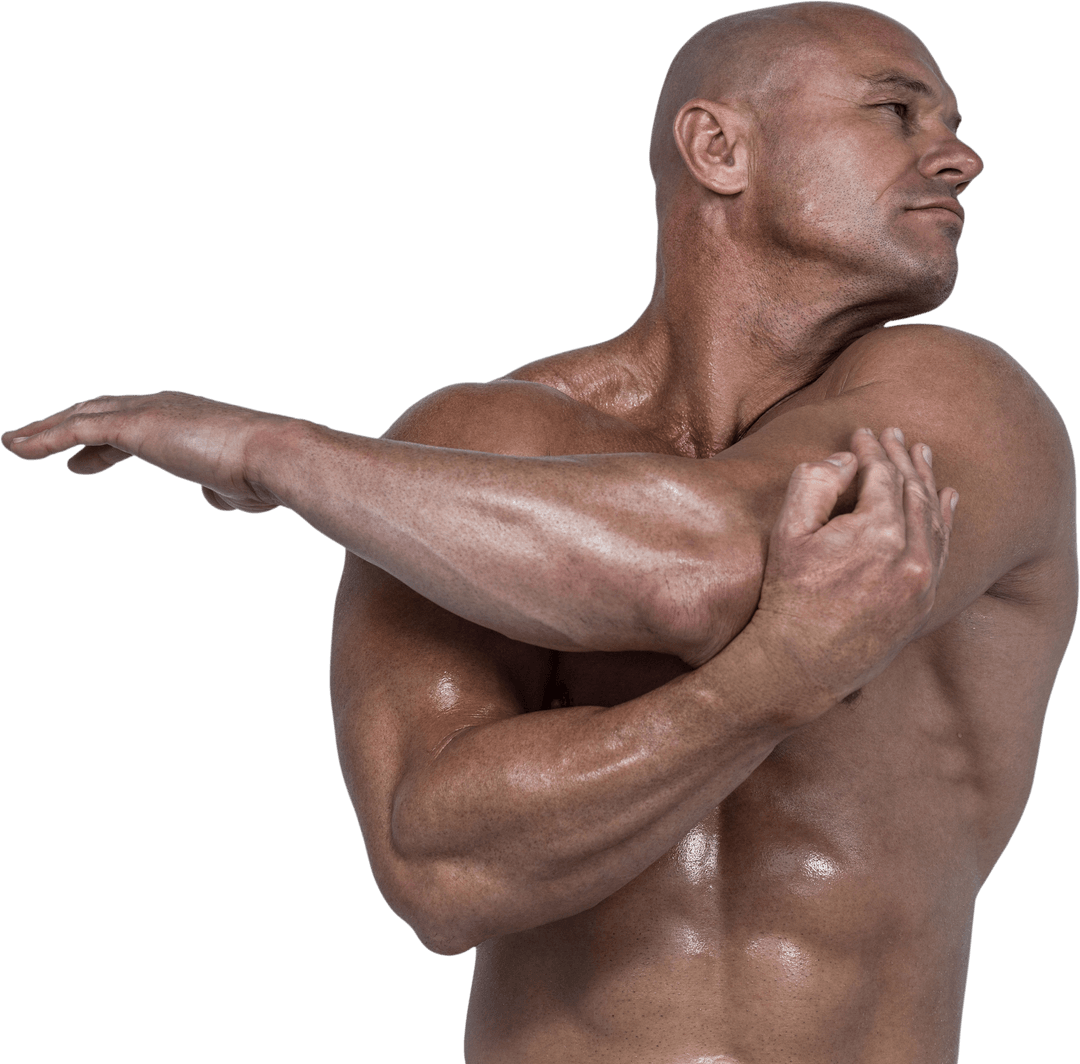 Muscular Man Stretching Waist Transparent Background