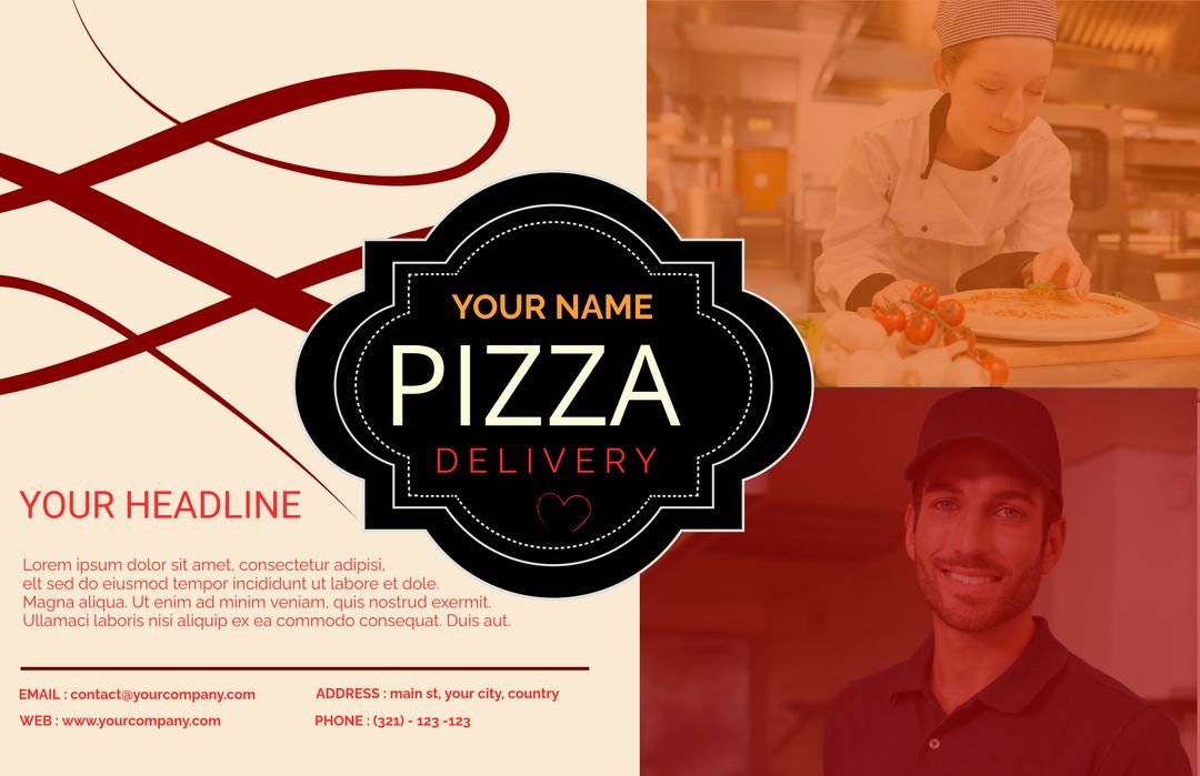 Professional Pizza Delivery Service Marketing Template with Chef and Delivery Driver - Download Free Stock Templates Pikwizard.com