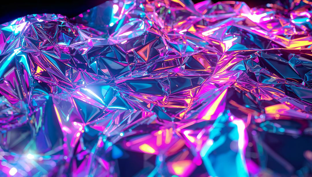 Shimmering Neon Reflective Metallic Foil Under Colorful Lights