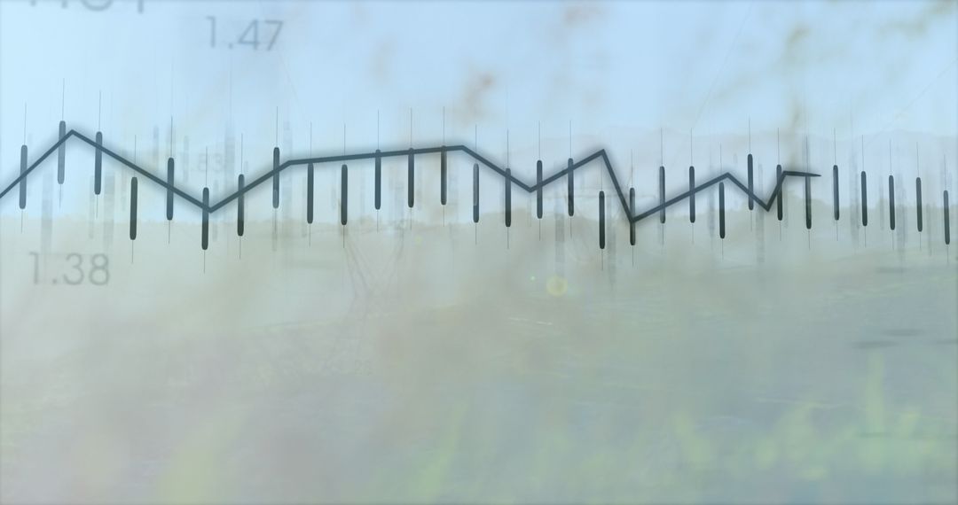 Financial Data Graph Overlaid on Landscape with Pylons