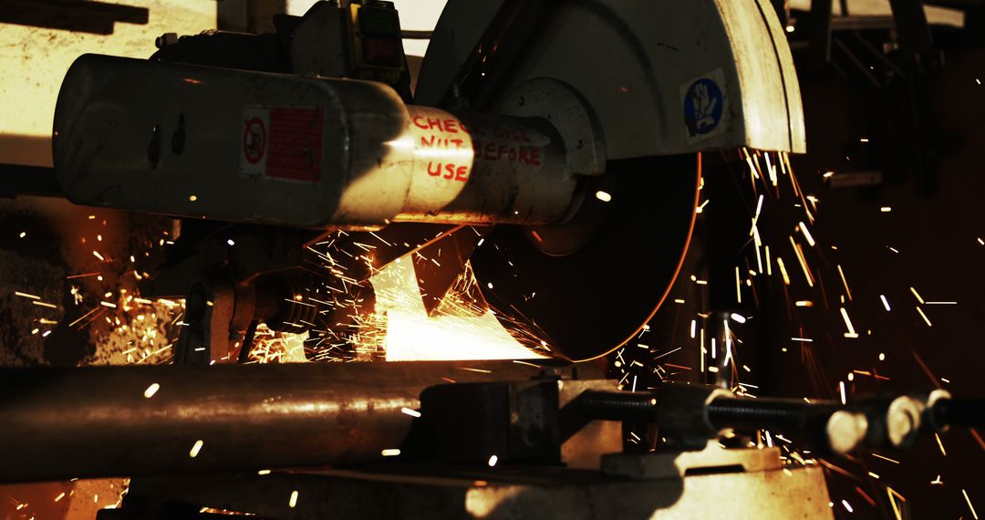 Sparks Flying from Industrial Circular Saw in Workshop - Free Images, Stock Photos and Pictures on Pikwizard.com