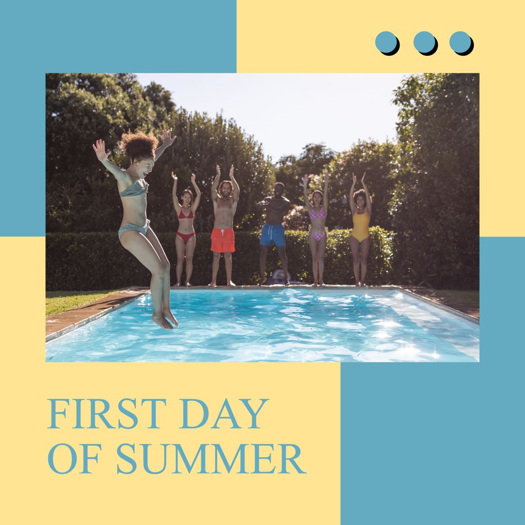 Joyful Friends Celebrating Summer by Poolside