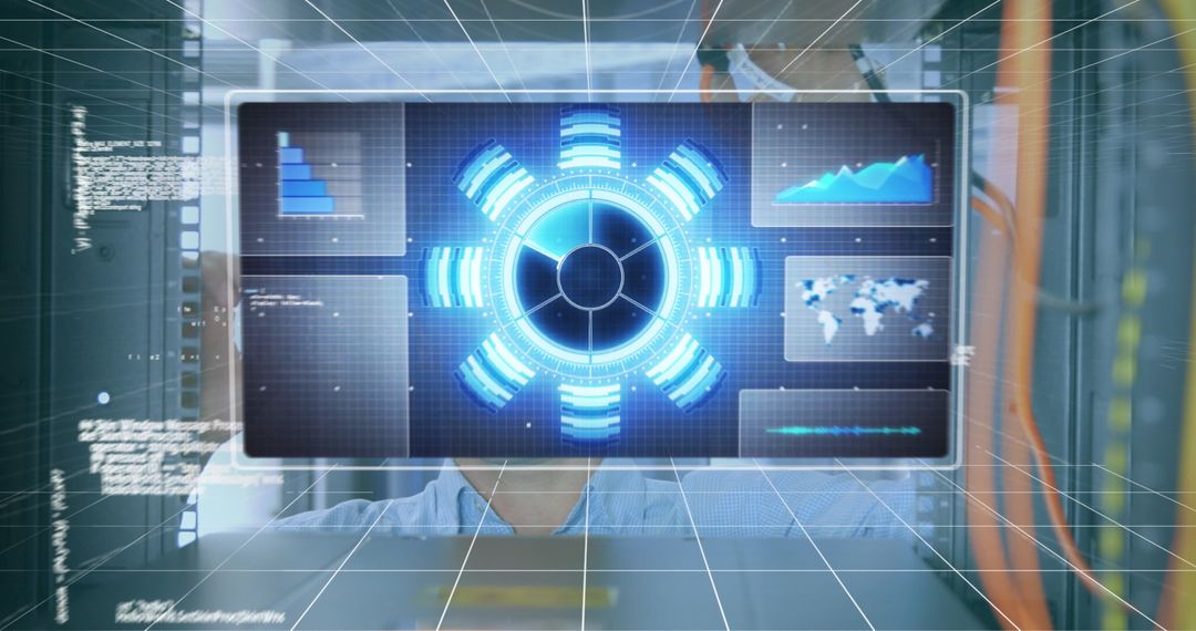 Data Interface Overlaying Engineer in Server Room Environment