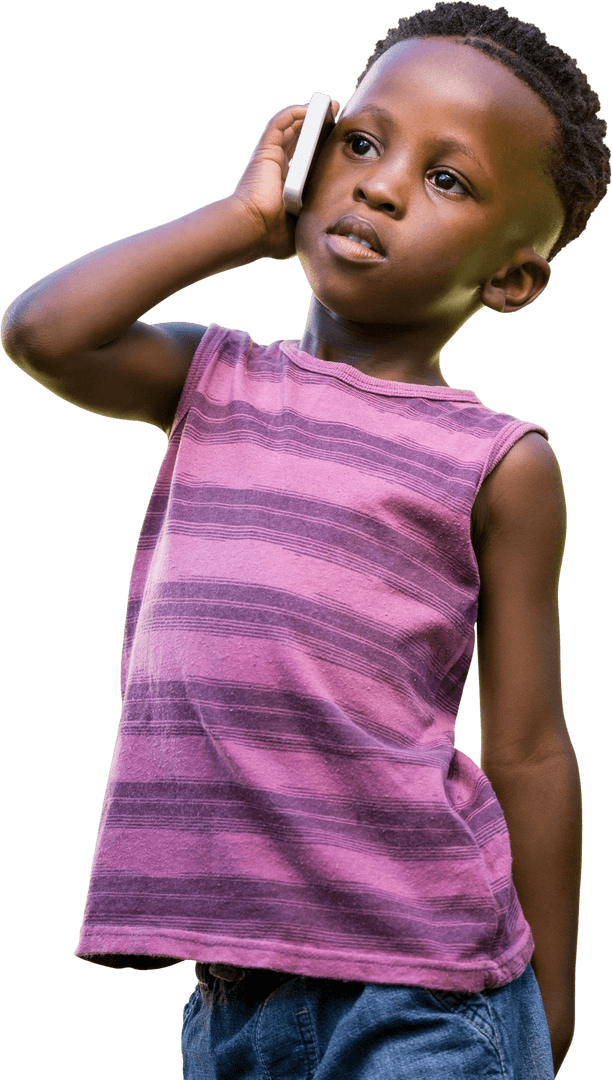 Transparent Child Engaged on Mobile Phone in Casual Outfit