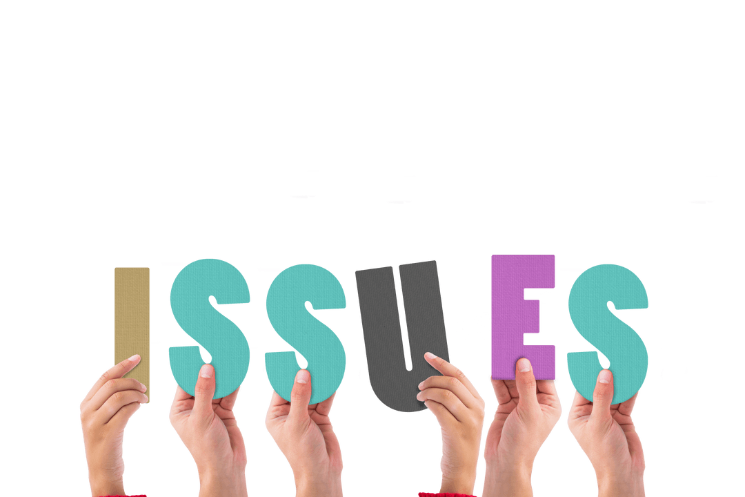 Hands Holding Colorful Issues Text Transparent Background