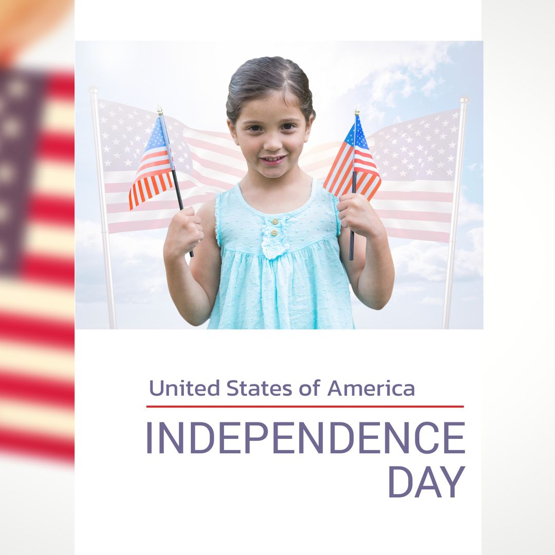 Happy Caucasian Girl Holding USA Flags for Independence Day - Download Free Stock Templates Pikwizard.com