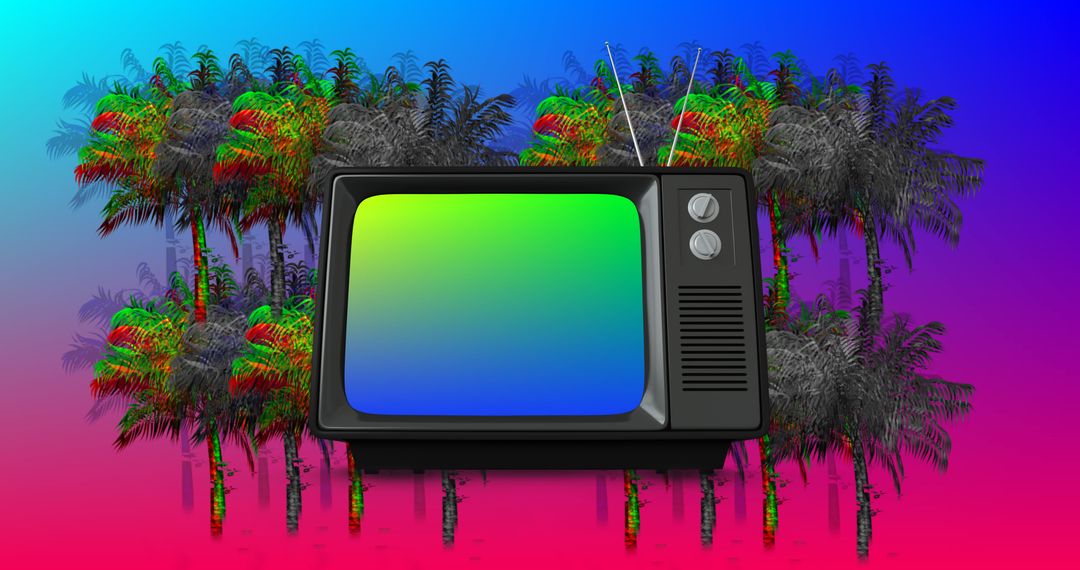 Retro TV with Gradient Background and Blurred Palm Trees - Free Images, Stock Photos and Pictures on Pikwizard.com