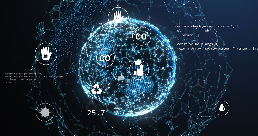 Digital Global Network with Data Icons on Blue Background