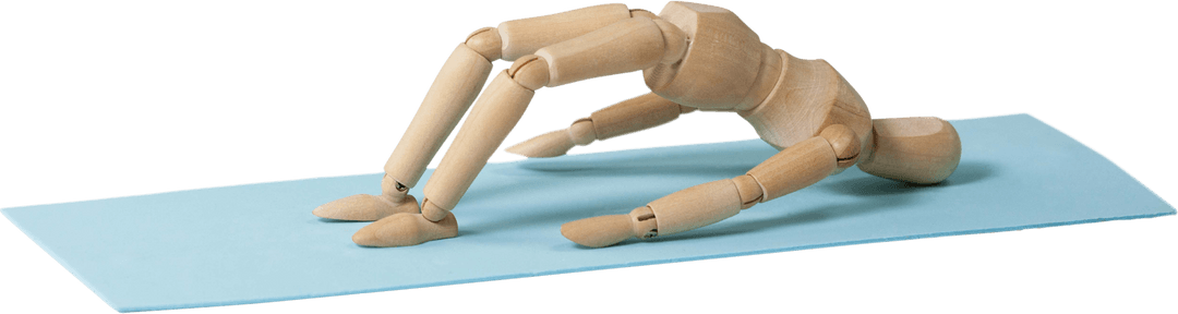 Transparent Wooden Mannequin Exercising on Yoga Mat