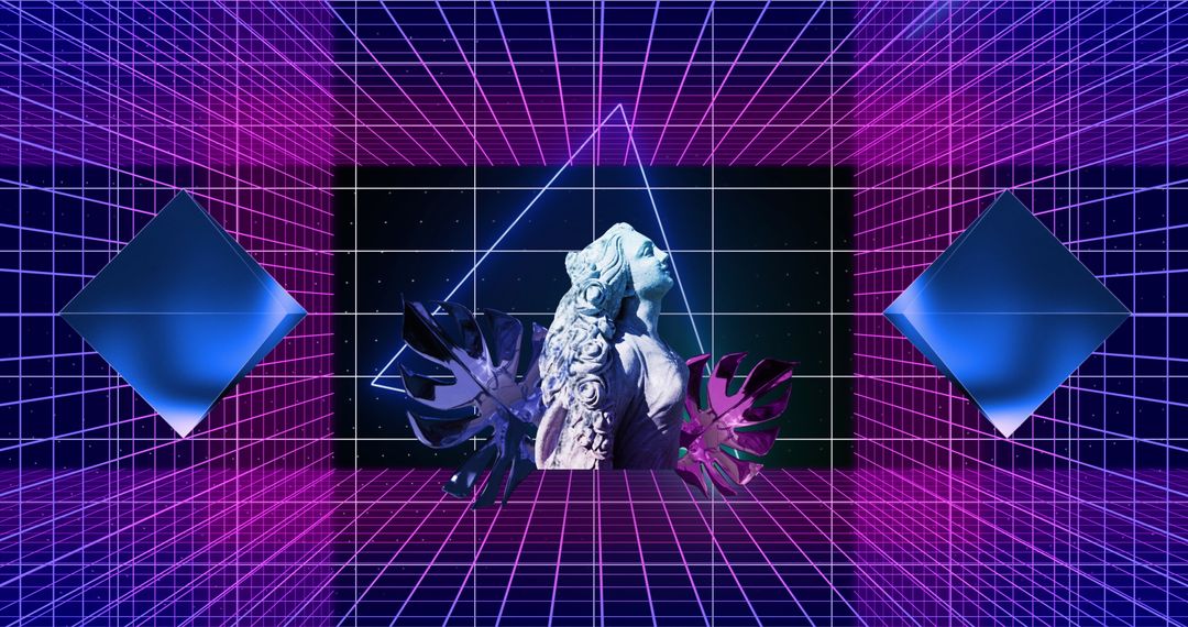 Retro Futuristic Abstract Design with Neon Shapes