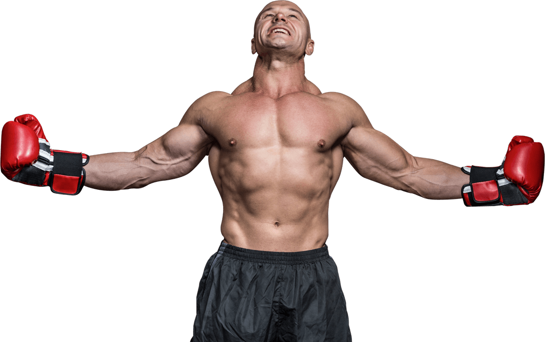 Triumphant Boxer Celebrating Win in Transparent Background
