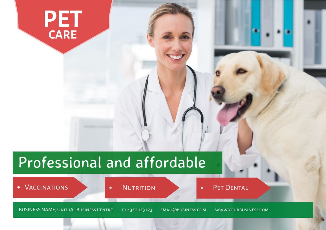 Smiling Veterinarian with Dog Highlighting Professional Pet Care Services - Download Free Stock Templates Pikwizard.com