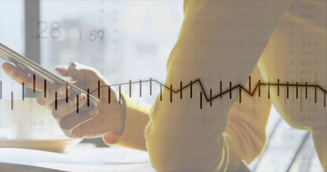 Professional Analyzing Data Metrics on Smartphone with Overlayed Line Graph