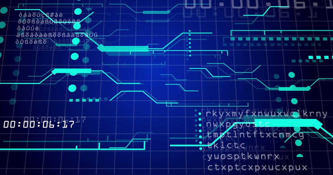 Futuristic Digital Data with Circuit Animations on Blue Background