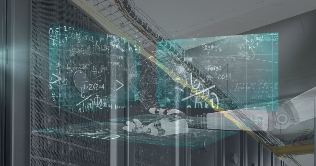 Futuristic Data Processing with Robotic and Mathematical Integration - Free Images, Stock Photos and Pictures on Pikwizard.com