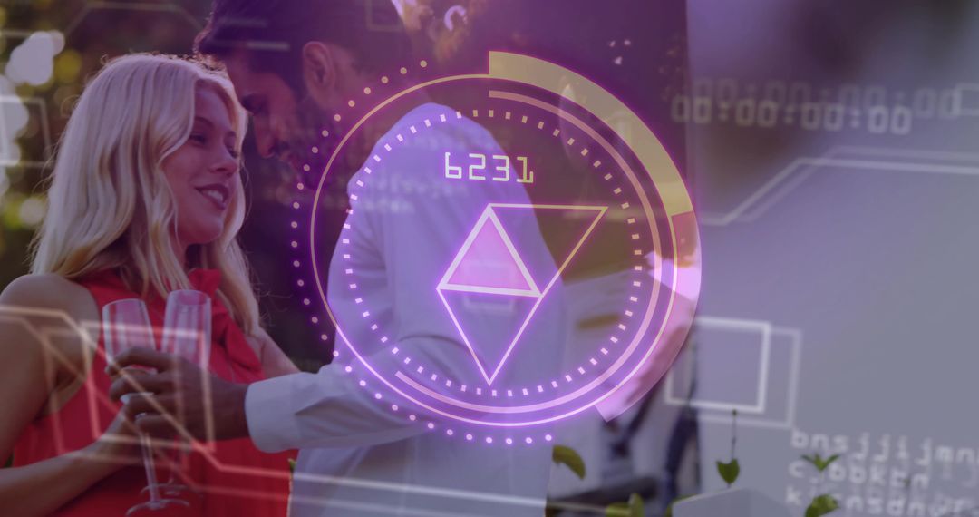 Romantic Celebration with Futuristic HUD Overlay