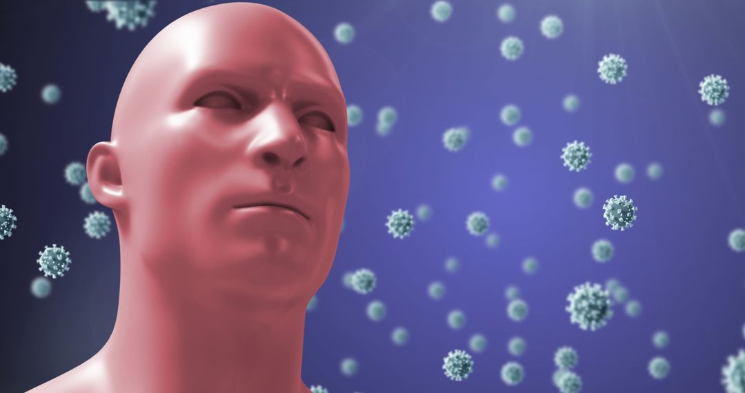 Digital Human with Floating Viruses Coronavirus Concept