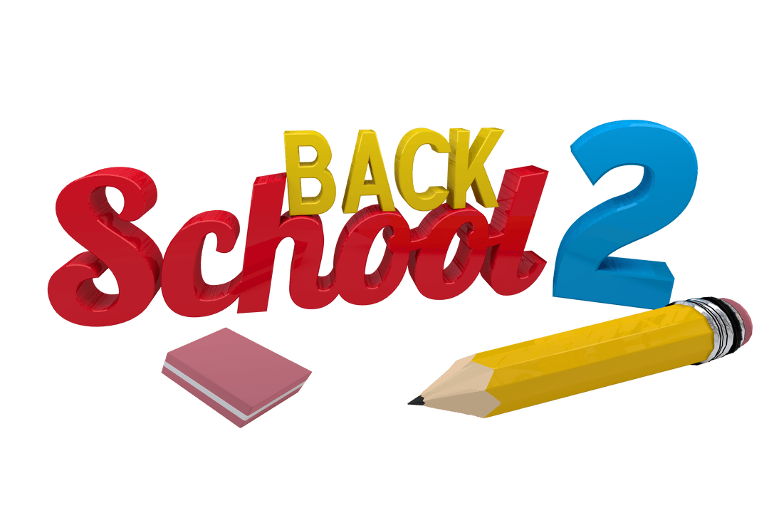 Back to School 2 in 3D Design on Transparent Background