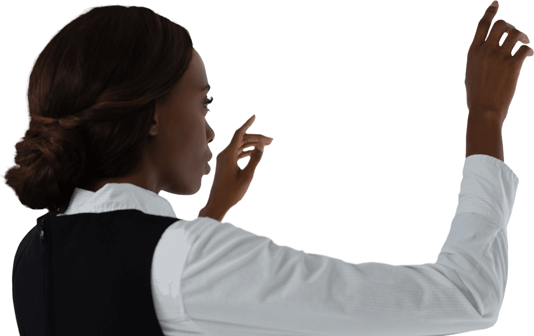Transparent Businesswoman Interacting with Virtual Screen