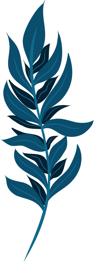 Minimalist Teal Leaf Branch on Transparent Background