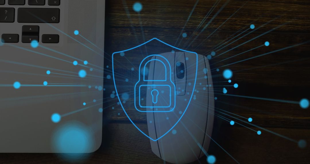 Digital Security Protection with Padlock Symbol on Workspace