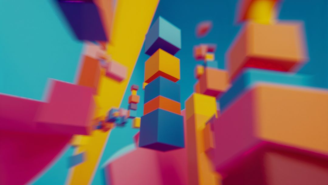 Colorful Floating Cubes in a Digital Surrealistic Display
