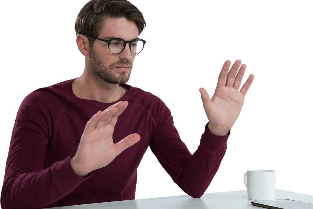 Man Interacting with Transparent Virtual Screen, Modern Technology Theme