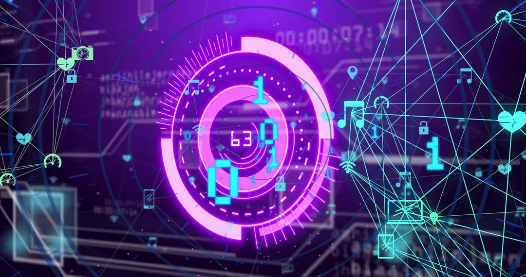 Futuristic Digital Data Network Concept with Neon Graphics