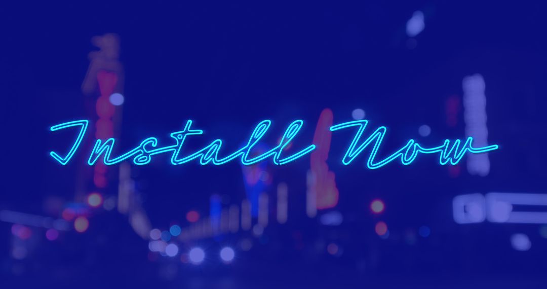 Install Now Message Over Vibrant Night Cityscape
