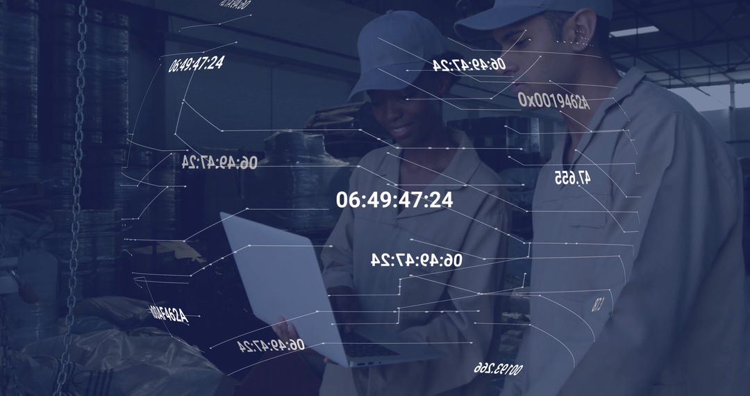 Warehouse Team Analyzing Real-Time Data with Technology