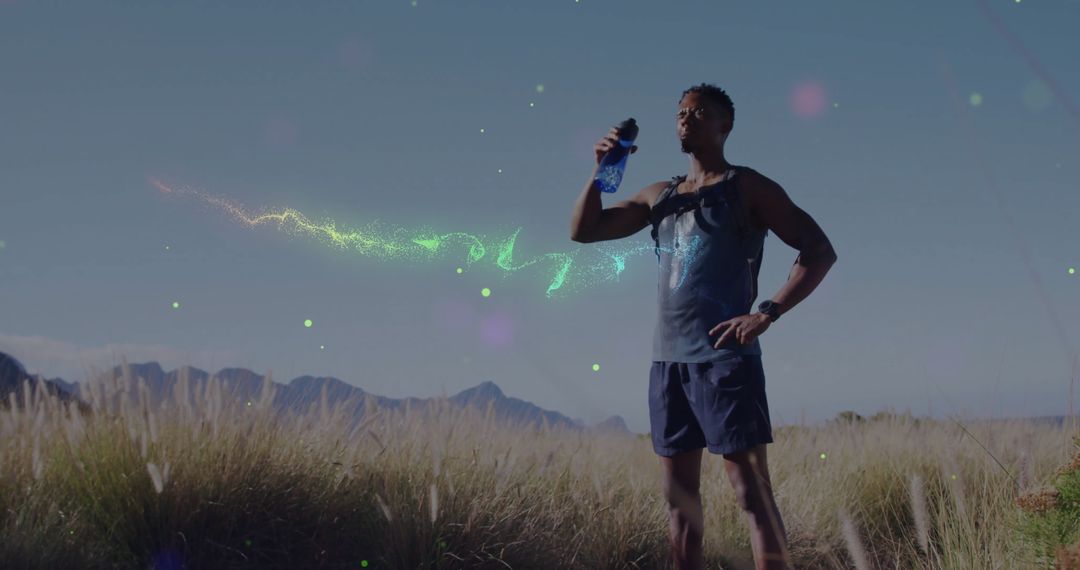 Athletic Runner Enjoying Hydration in Scenic Foothill Setting