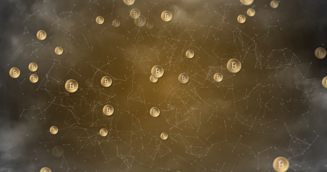 Bitcoin Network Concept with Floating Gold Coins