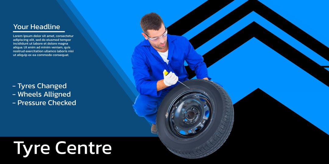 Focused Mechanic Inspecting Tire for Automotive Services Promotion