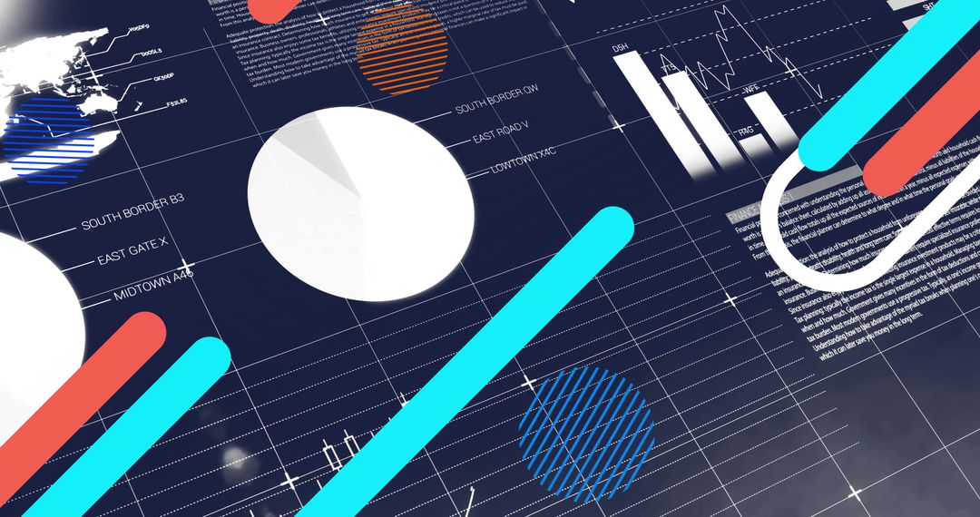 Navy Data Dashboard Featuring White Pie Chart, Cyan and Coral Diagonal Bars