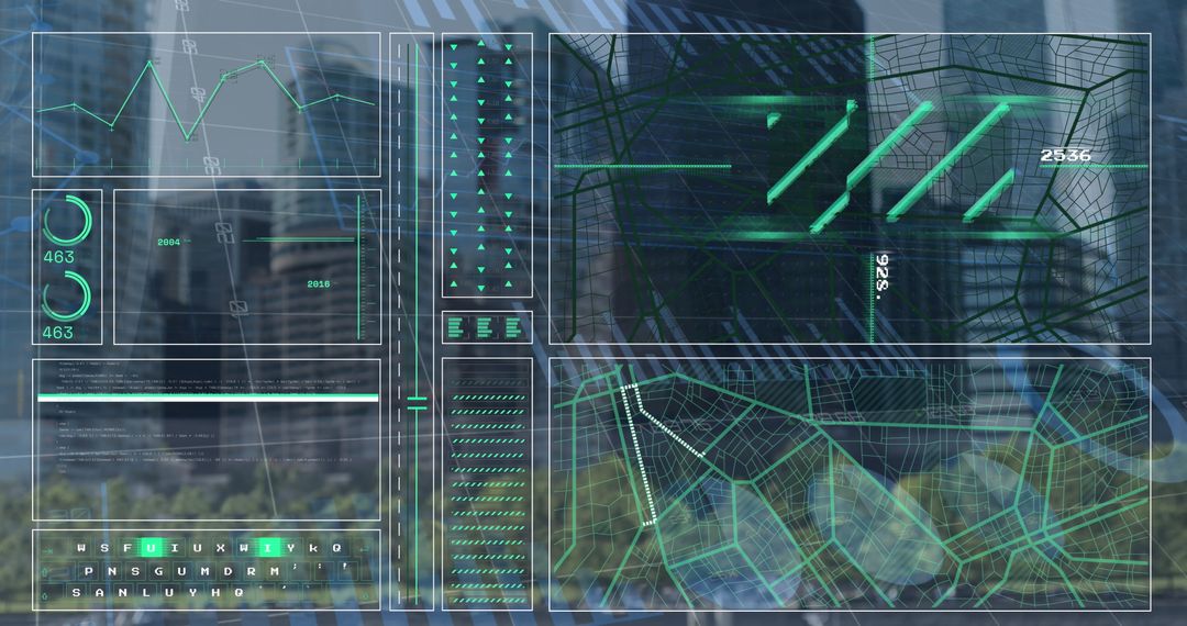 Digital Interface with Data Processing Over Urban Cityscape
