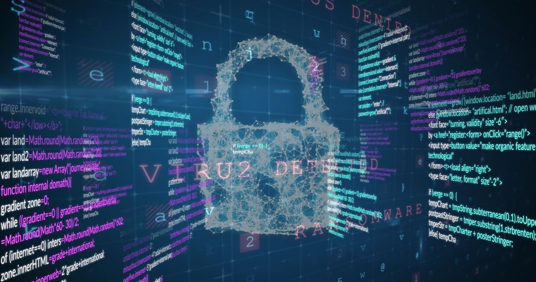 Cybersecurity Concept with Padlock and Programmable Text Background