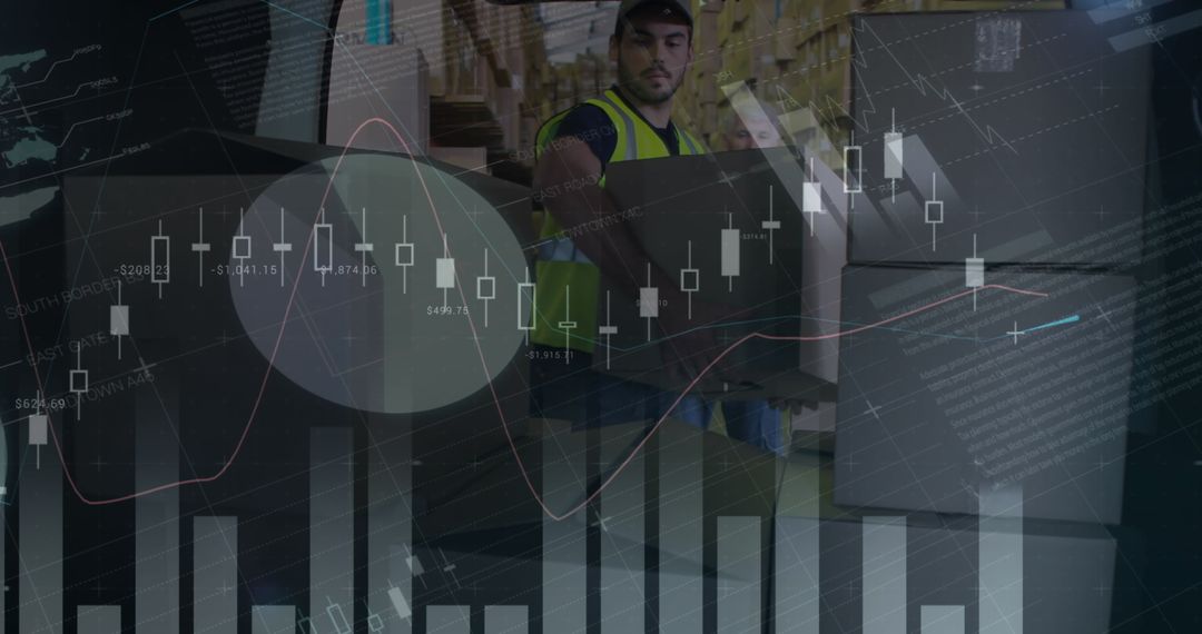 Digital Logistics: Delivery Worker with Data Analysis Overlay