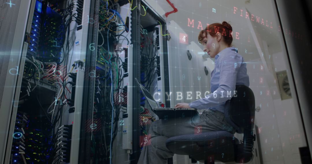 A woman works on her laptop in a server room, alerted to a cyber attack. - Free Images, Stock Photos and Pictures on Pikwizard.com