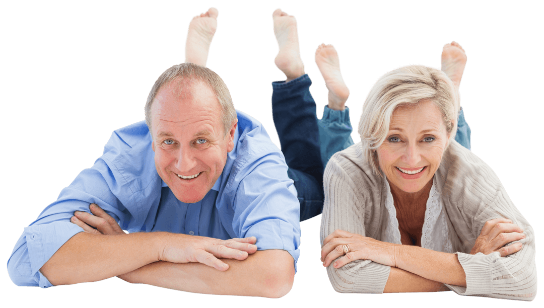 Happy Mature Couple Reclining in Transparent Background